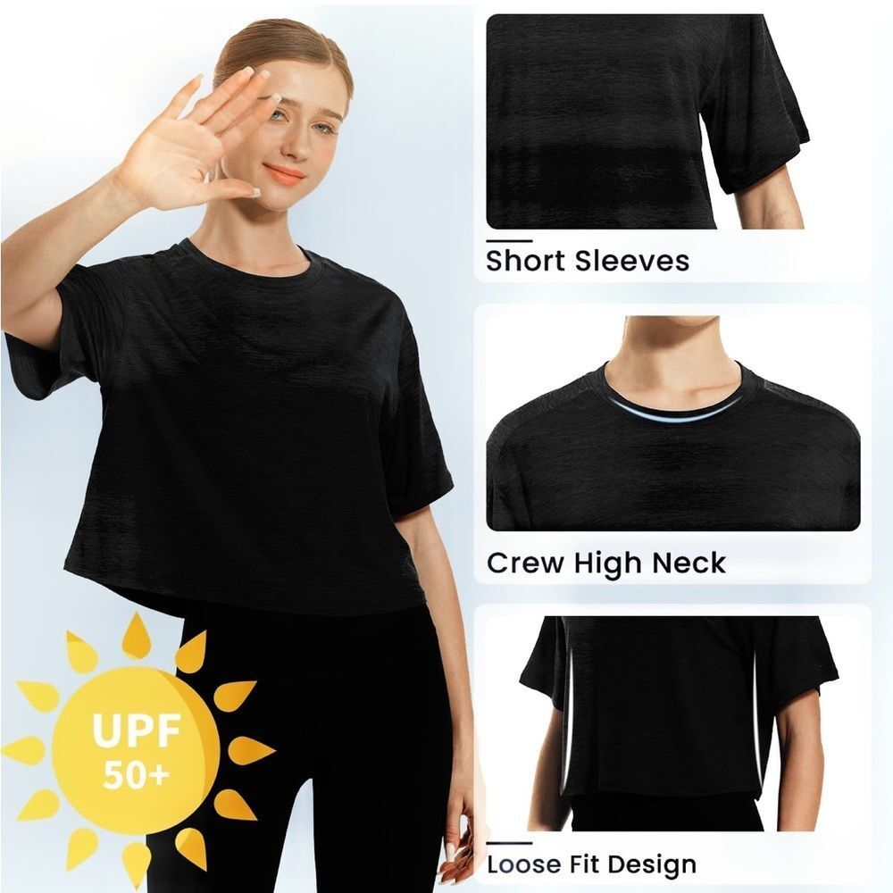 HODOSPORTS Short Sleeve Workout Tops Cropped Loose Athletic Yoga T-Shirt S